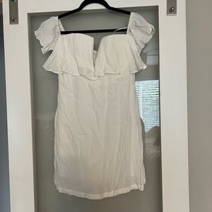 White off the shoulder deep v dress